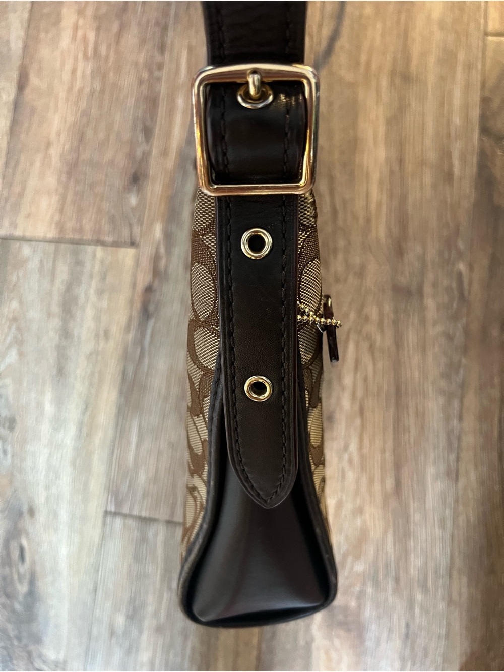 Coach Brown Signature Canvas Shoulder Bag with Dark Trim - Picture 6 of 12